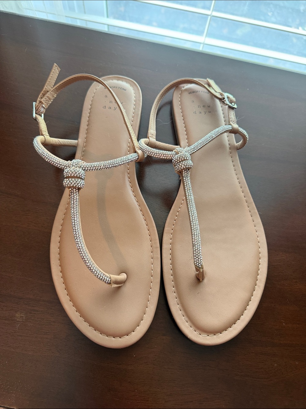 a new day Tan T-Strap Crystal-Knot Women’s Sandals
